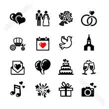 16 web icons set. Wedding, love, celebration.