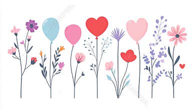 set of cute flowers and plants clipart in flat  style with a white background