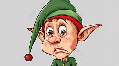Surprised christmas elf with wide eyes and open mouth, perfect for holiday projects. Festive green hat and red outfit