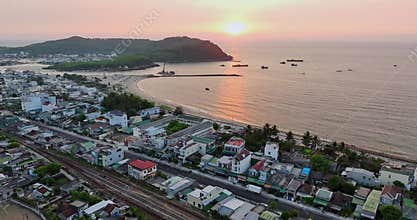 Aerial view of Sa Huynh Bay, including fishing village