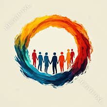 Diverse Silhouettes Holding Hands in Circular Unity