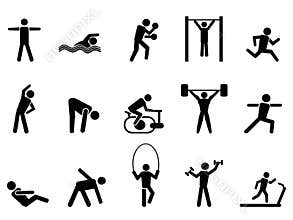 Black fitness people icons set