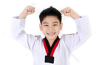 Taekwondo action by a asian cute boy