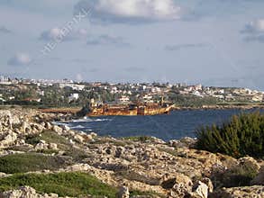 Wreck of Edro III ship on a sea coast. Coral Bay Cyprus