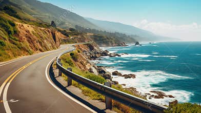 A curving coastal road with ocean views