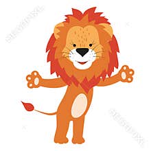 Funny friendly lion for children, humorous mascot. Funny animal character