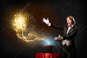 Magician causes the magic out of the hat