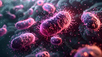 Close-Up View of Bacteria in a Colorful, Abstract Visualization