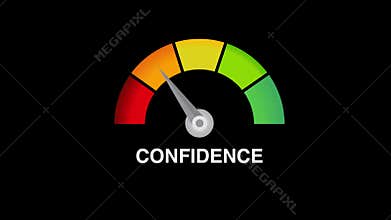Low confidence level dial scale motion graphics 2d animation black background