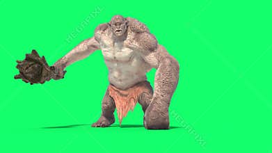 Cyclops Monster Green Screen Attacks Front Loop 3D Rendering Animation