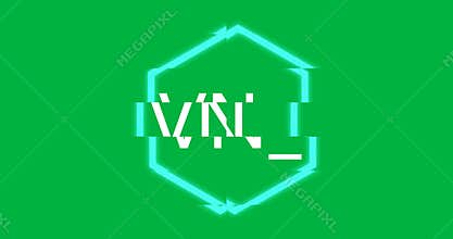 Animation of nft text in neon hexagon on transparent background