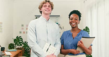 Happy Diverse Business Team Smiling Confidently in a Modern Office Environment