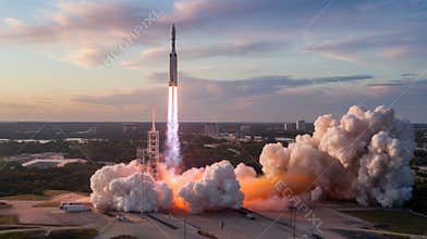 Rocket Soars Into the Sky During a Launch at Kennedy Space Center