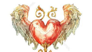 Watercolor illustration of a heart with angelic wings, symbolizing love and freedom