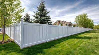 White fence in a suburban neighborhood