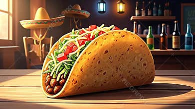 A Deliciously Prepared Taco Filled With Savory Ground Meat Fresh Shredded Lettuce Diced Tomatoes and Grated Cheese Rests on a