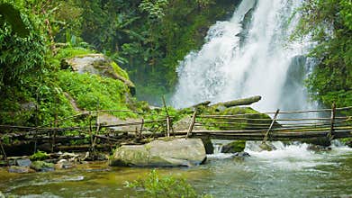 Bamboo bridge near a waterfall. Chiang Rai, Thailand