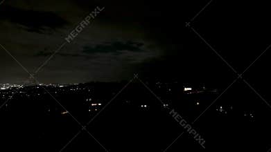 Areal city view of new year's night, celebrating with fireworks