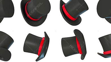 Magician Hat Falling on a White Background. Magic Hand 3D Animation. Top Hat. 4K