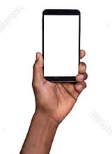 Hand holding mobile smart phone with blank screen