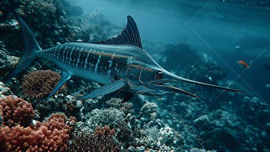 Majestic Swordfish Gliding Through Vibrant Coral Reef in Pristine Ocean Generative AI