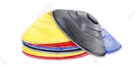 Watercolor sports training cones stack equipment illustration