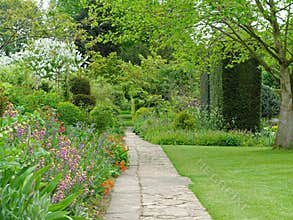 Stone path through a beautiful garden