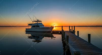 Boat at Dock During Sunrise