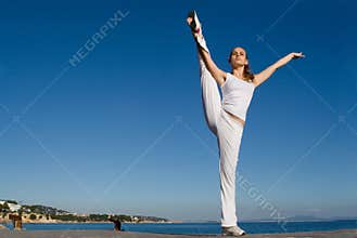 Fit healthy woman stretching