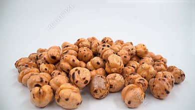 Close up of Turkish roasted chickpeas on isolated white background