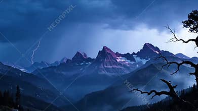 An awe inspiring moment of natural spectacle, where brilliant bolts of lightning dance across the stormy firmament, reflecting