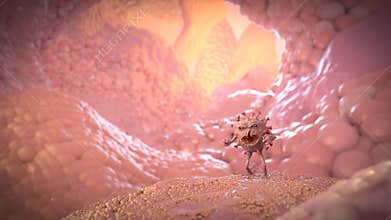 Virus Monster Covid19 Attacks the Cell Loop 3D Rendering Animation 4K