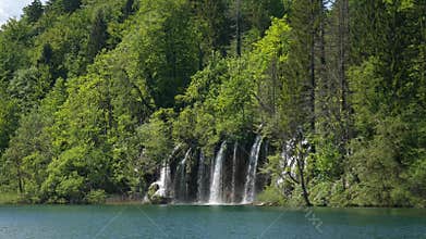 Beautiful waterfall cascade scenery of Plitvice Lakes, Croatia. Nature landscape of Plitvice Lakes National Park is