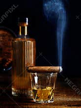 Scotch Whisky Neat with Smoking Cigar
