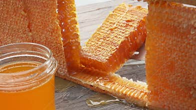 Close up of the part of the honeycomb taken away with a spatula