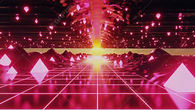 Space retro futurism concept of planet at the end of tunnel