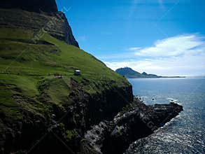 Faroe islands landscape Gasadalur in sunny day