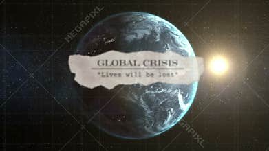 Animation of newspaper headlines over a globe spinning