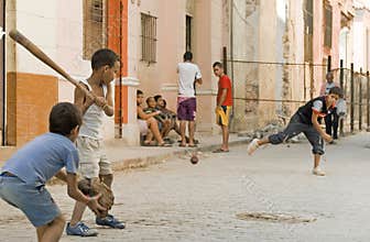 Playing baseball
