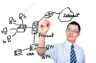 Engineer drawing internet network graph