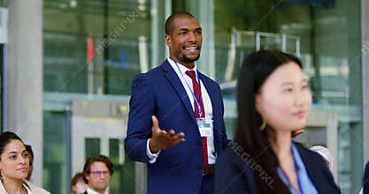 Businessman asking a question in a business seminar 4k