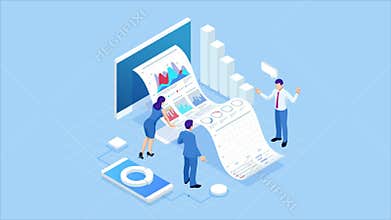 Isometric Expert team for Data Analysis, Business Statistic, Management, Consulting, Marketing. Landing page template