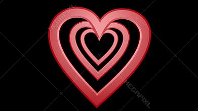 Red hearts composition, five hearts moving on black background, wedding, marriage banner, birthday celebration, disco