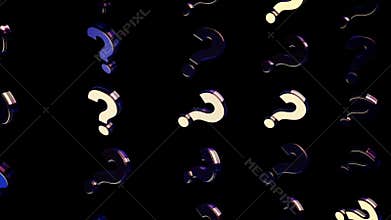 Abstract of moving question marks on black background. Animation. Moving background with mirrored question marks