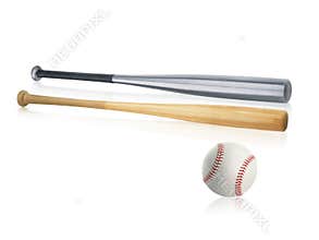 Baseball bat and ball isolated on white background