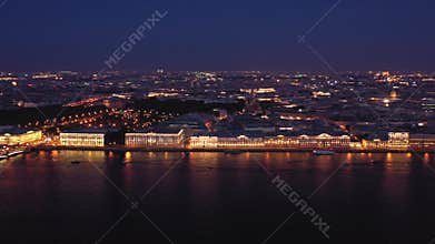 Aerial night view panorama of Saint-Petersburg