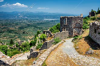 Ruins beside the Hagia Sophia church in Mystras, Greece