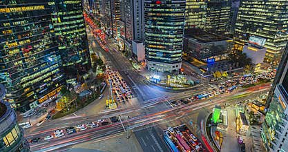 Night street at Gangnam, Seoul city, South Korea