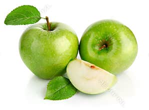 Green apple fruits with cut