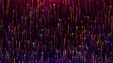 Colorful Random Texture Glitter Wave Lines Flying Up Against Red And Blue Gradient Background